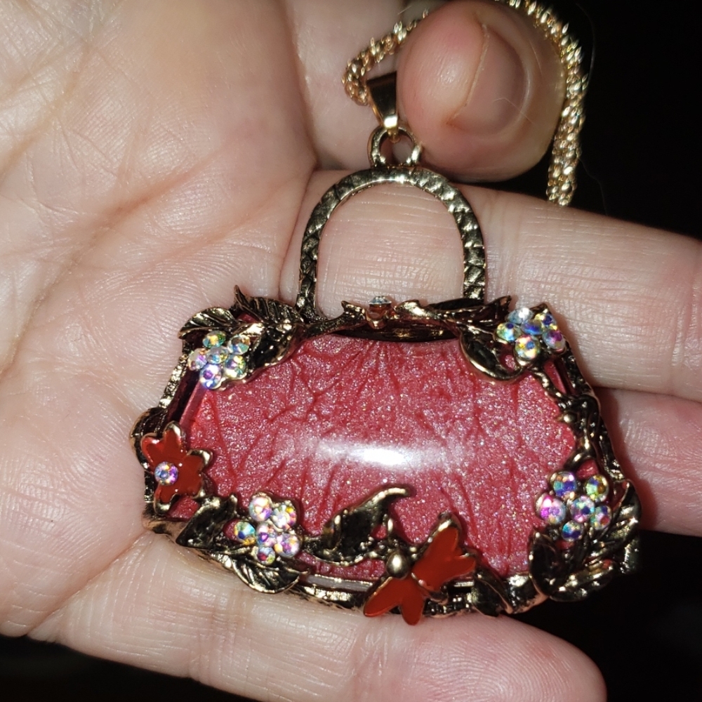 NWT Crystal purse necklace by Betsey Johnson - Picture 3 of 6